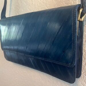 Vintage Blue Eel Skin Envelope Clutch or Crossbody